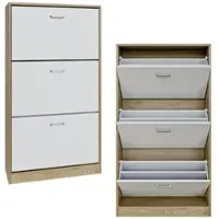 ZIK Platzsparender Schuhschrank 3 Doppel-Falttüren aus schlankem Melaminholz cm 63x24x115 Weiß und Eiche
