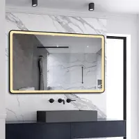 Aica Sanitär GmbH AICA LED Badspiegel 120x70cm Touch/Wandschalter Beschlagfrei 3 Lichtfarbe 3000K-6000K+Dimmbar Badezimmerspiegel mit Schwarz Rahmen Wandspiegel IP44