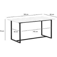 Wohnling Esszimmertisch 160x80x76 cm Küchentisch Weiß in Marmor-Optik Modern Esstisch Groß Speisetisch Rechteckig Tisch Esszimmer mit Metallbeinen