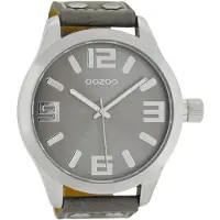 Oozoo Damen XXL Armbanduhr 52 mm Quarz, Rosa Zifferblatt, Lederarmband mit Nieten, Mineralglas, Schnallenverschluss, Basic Design Uhr