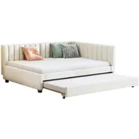 OKWISH Schlafsofa 140x200 cm, ausziehbares Tagesbett, gepolstert, Samtstoff, Lattenrost, stabil & komfortabel, Mid-Century-Modern, Beige