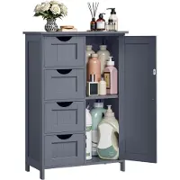 Vasagle Schmaler Badschrank mit 4 Schubladen, Grau, Frei stehend, 4 Schublade(n), 1 Tür(en), Mitteldichte Faserplatte (MDF), Drehtür