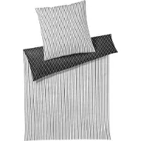 Elegante Mako-Satin-Bettwäsche-Garnitur Lined Farbe Schwarz-Weiss Größe 155x220+80x80