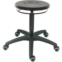 Proregal Drehhocker Atlanta, Sitzhöhe 46-64cm, Tragfähigkeit 110kg, Polyurethane-Sitz, Kunststof-Fußkreuz, Rollen, Ringauslösung, Schwarz