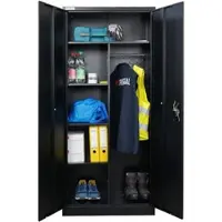Proregal Flügeltürenschrank ELEPHANT Metall Aktenschrank komplett montiert abschließbar 180x80x40cm Kleiderstange Schwarz Garderobenschrank
