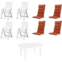 Progarden Set Klappsessel Tampa inkl. Tisch in weiß mit Auflagen in terrakotta 9tlg Set
