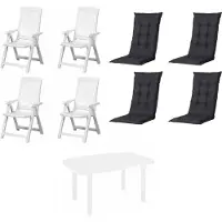 Progarden Set Klappsessel Tampa inkl. Tisch in weiß mit Auflagen in schwarz 9tlg Set