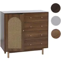 Mendler Kommode HWC-P52, Schrank Sideboard Highboard, Schubladen Staufächer, Poly-Rattan MDF Melamin 95x100x40cm braun