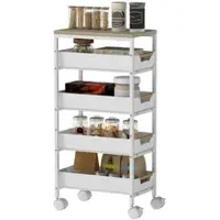 MODFU Küchenwagen Rollwagen 82x40x24 cm mit 4 Schubladen und 5 Ebenen Metallrahmen Holzoptik Weiß für Küche Bad Waschküche