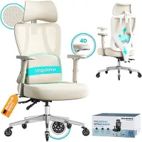 Songmics Ergonomischer Bürostuhl mit verstellbarer Unterstützung kamelbraun- wolkenweiß OBN067LJ01