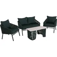 Mendler Gartengarnitur MCW-P90, Lounge-Set Gartenlounge Sofa Sessel Tisch, Seilgeflecht Rope Stoff/Textil (180g/m²) grün