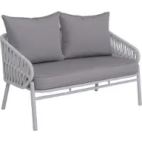 Mendler Aluminium-Gartenbank MCW-P90, Gartensofa Outdoor Sitzbank, Seilgeflecht Rope Stoff/Textil (180g/m²) hellgrau