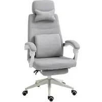 OKWISH Bürostuhl ergonomisch mit Fußstütze und Rollen 68x62x127 cm Grau höhenverstellbar 160 Grad Rückenlehne stabiler Drehstuhl