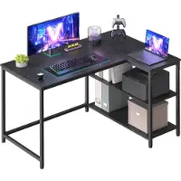 Songmics 110 x 80 cm Eckschreibtisch in L Form mit Stauraum für Homeoffice ebenholzschwarz LWD135BE01