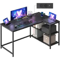 Vasagle Eckschreibtisch in L Form mit Stauraum für Homeoffice ebenholzschwarz LWD132BE01