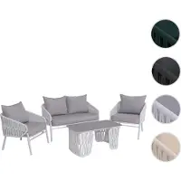 Mendler Gartengarnitur HWC-P90, Lounge-Set Gartenlounge Sofa Sessel Tisch, Seilgeflecht Rope Stoff/Textil (180g/m²) hellgrau