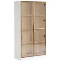 Merax Weißglasvitrine mit 16-farbiger LED-Beleuchtung, doppeltürige Vitrine mit beweglichen Einlegeböden, 80*40*160cm,Hochschrank, Standvitrine