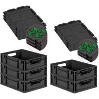 Proregal SuperSparSet 5x Eurobox Nextgen Grip Mit Scharnierdeckel Und Grünen Verschlüssen HxBxT 12x30x40cm 11 Liter Schwarz Griffe Offen