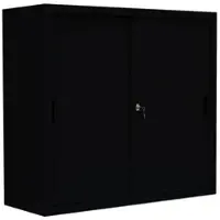 LÜLLMANN Schiebetürenschrank Büro Aktenschrank Sideboard aus Stahl Schwarz 1090 x 1200 x 450 mm (HxBxT) 550149