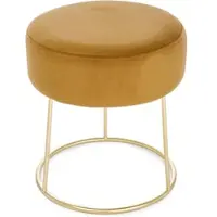 Bizzotto Hocker Clarissa Samt, modern gepolstert, rund, Gelb, goldenes Metallgestell, bequem für Indoor