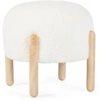 Bizzotto Hocker Dayla Boucle-Stoff, modern skandinavisch, weiß, rundes Design, Kautschukholz-Gestell