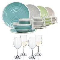 Moritz Harmonie Camping Geschirr Set 4 Personen + 4 Weißweingläser