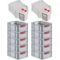 Proregal 10x Eurobox NextGen Color mit Scharnierdeckel & Verschlüssen | HxBxT 17x30x40cm | 16 Liter | Griffe rot offen | Glatter Boden