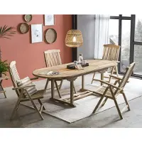 Möbilia Sitzgruppe 1 x Tisch + 4 x Armlehnstühle Teak natur