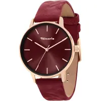 Tamaris Damenuhr mit Lederband, Metallgehäuse IP Gold Ø36 mm, Mineralglas, Quarzwerk, wasserdicht 3 ATM, Dornschließe, Wechselband, Geschenkverpackung