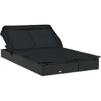 Syfax Garten-Sofabett für 2 Personen, verstellbare Sonnenliege mit Faltdach, PE-Rattan, pulverbeschichteter Stahl, Schwarz, 213x118x97 cm, inkl. Kissen