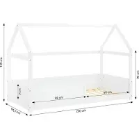 Homestyle4u Kinderbett 90x200 mit Lattenrost mit Rausfallschutz Hausbett Weiß Bodenbett Montessori