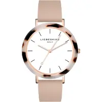 Liebeskind berlin Watch Damen Armbanduhr mit Rundes Gehäuse mit gemustertem Acetat-Topring – Lederarmband Schlichtes Ziffernblatt Elegante Quarzuhr mit Präzisionswerk