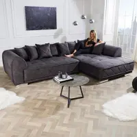 Riess Ambiente riess-ambiente Modernes XXL Ecksofa DECADENCIA 320cm dunkelgrau Samt Bigsofa inkl. Kissen Eckcouch Couch Sofa
