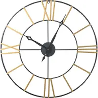 Beliani Wanduhr Schwarz / Gold ø 80 cm Home Decor Römische Ziffern Rund Modernes Design