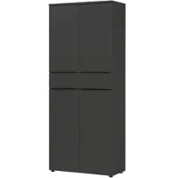 Bümö Space Aktenschrank Holz, Mehrzweckschrank 81 cm breit in Graphit - Regal mit Türen & 1 Schublade, Schrank hoch für Akten & Büro als Möbel für