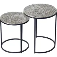 FineBuy Satztisch 2er Set Metall rund Beistelltisch Sofatisch Couchtisch Aluminium Alu