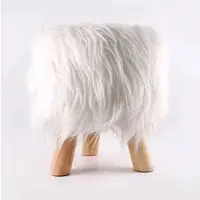 Lex Hochwertiger Langhaar Fellhocker Kunstfell Sitzhocker Polsterhocker 30cm weiss