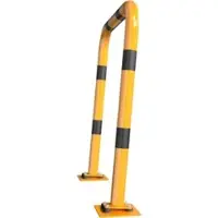 SCHAKE Schutzbügel Ø76 mm, Breite 1000 mm, Höhe über Flur 1150 mm, gelb / schwarz, elastisch neigbar + Bodenplatte 220x220mm