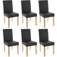 Mendler 6er-Set Esszimmerstuhl Stuhl Küchenstuhl Littau Kunstleder, schwarz matt, helle Beine
