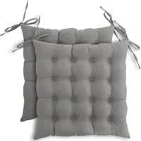 Wometo 2er Set Sitzkissen Stuhlkissen 40x40 OEKO-TEX - grau Sitzauflage Bank Polster Sitzpolster mit Bändern / Schleife, Indoor / Outdoor