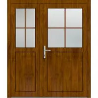 Haustuerenland.de Asymm Kunststoff Nebeneingangstür zweiflügelig "PAULA-Q" 71 mm Sprossenkreuz Golden Oak holzähnlich innen öffnend DIN links