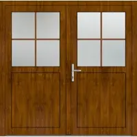 Haustuerenland.de Doppel Kunststoff Nebeneingangstür "PAULA-Q" 71 mm Sprossen Golden Oak holzähnlich beidseitig innen öffnend DIN links