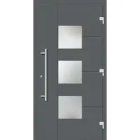 Haustuerenland.de Smarte Haustür "SKADI" 79 mm RC2 mit Fingerprint Basaltgrau RAL 7012 beidseitig außen öffnend DIN rechts