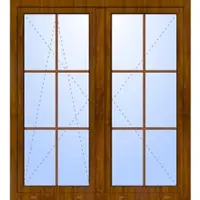 Haustuerenland.de Balkon Doppeltür ohne Pfosten "OSKAR" 2-fach Verglasung GEALAN Sprossen Golden Oak holzähnlich beidseitig innen öffnend DIN rechts