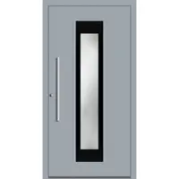 Haustuerenland.de Aluminium Haustür "ROSALIA" 60 mm RC2 flügelüberdeckend Fenstergrau RAL 7040 beidseitig innen öffnend DIN links