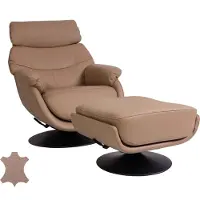 Mendler Relaxsessel mit Hocker MCW-K99, Fernsehsessel Sessel, Wippfunktion drehbar, Metall Echtleder/Kunstleder taupe