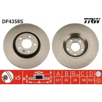 TRW Bremsscheibe DF4358S vorne, belüftet, hochkarbonisiert, 1 Stück
