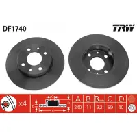 TRW Bremsscheibe DF1740 vorne, voll, 1 Stück