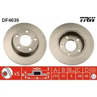 TRW Bremsscheibe DF4039 hinten, voll, 1 Stück