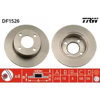 TRW Bremsscheibe DF1526 hinten, voll, 1 Stück